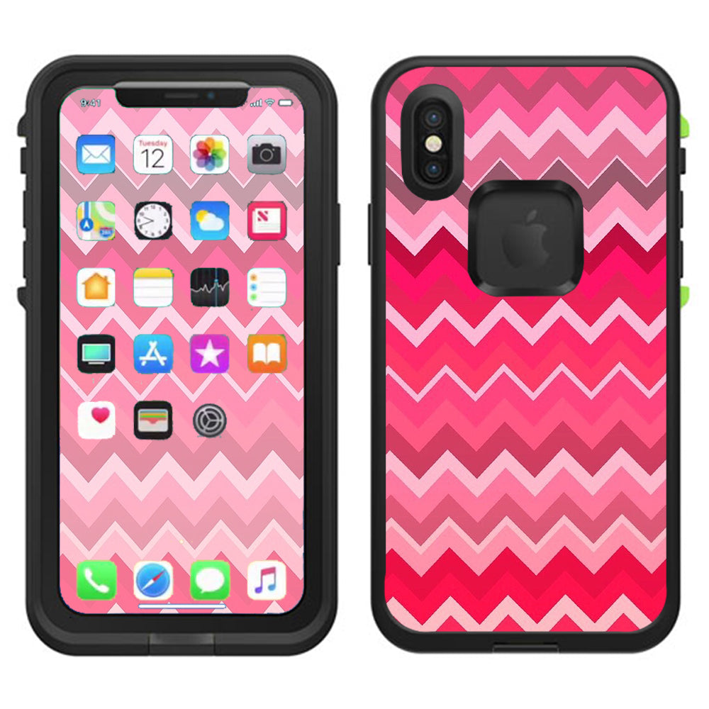  Red Pink Chevron Lifeproof Fre Case iPhone X Skin