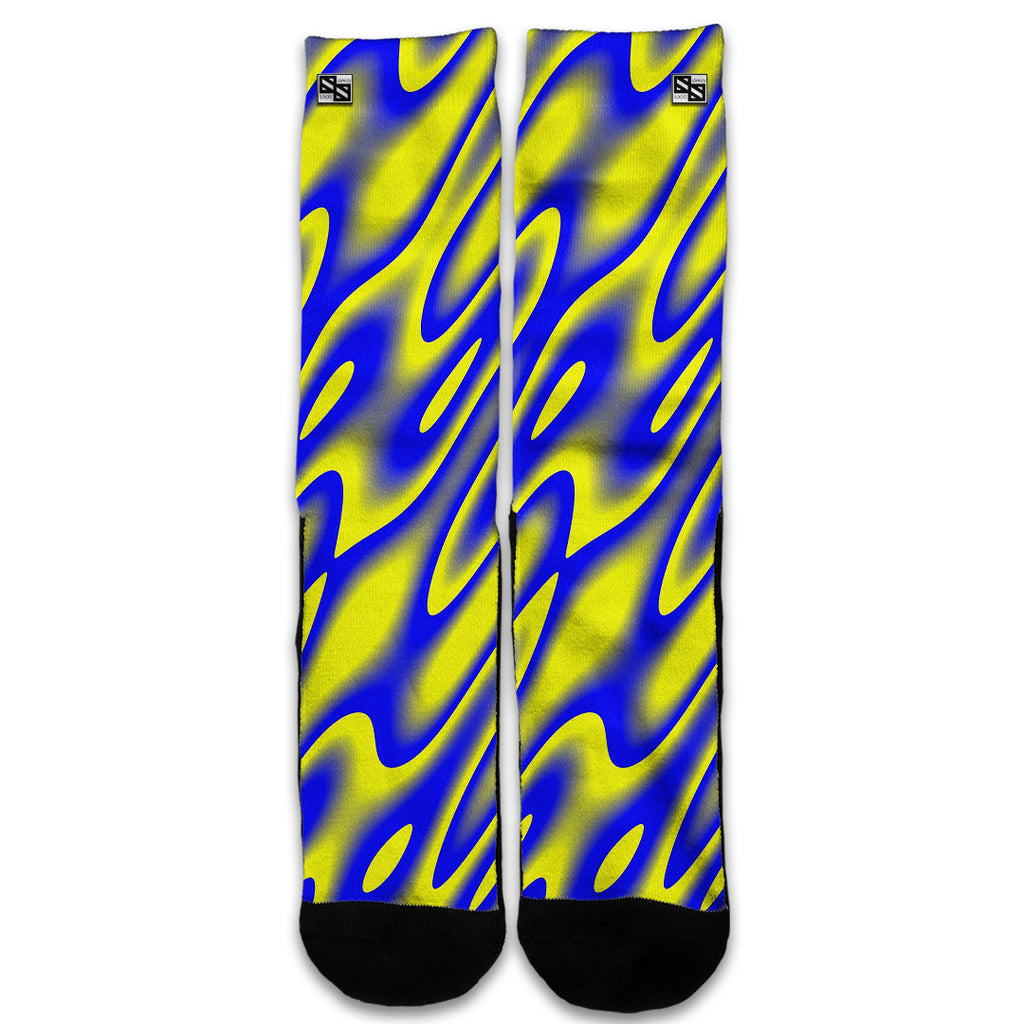  Neon Blue Yellow Trippy Universal Socks
