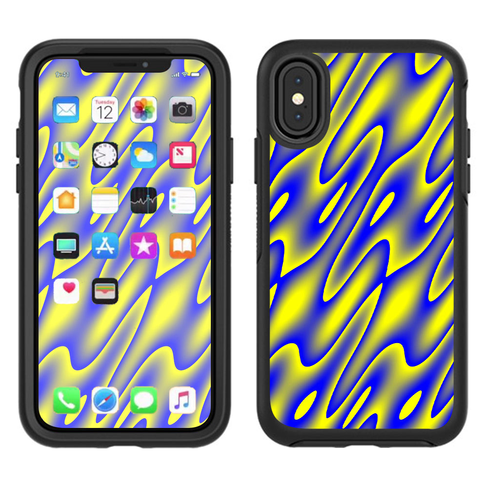  Neon Blue Yellow Trippy Otterbox Defender Apple iPhone X Skin