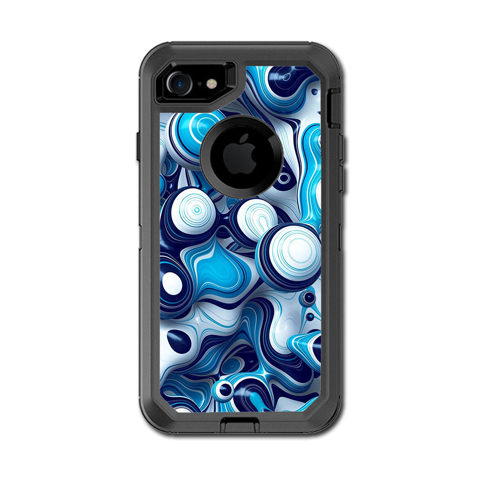  Mixed Blue Bubbles Glass Otterbox Defender iPhone 7 or iPhone 8 Skin