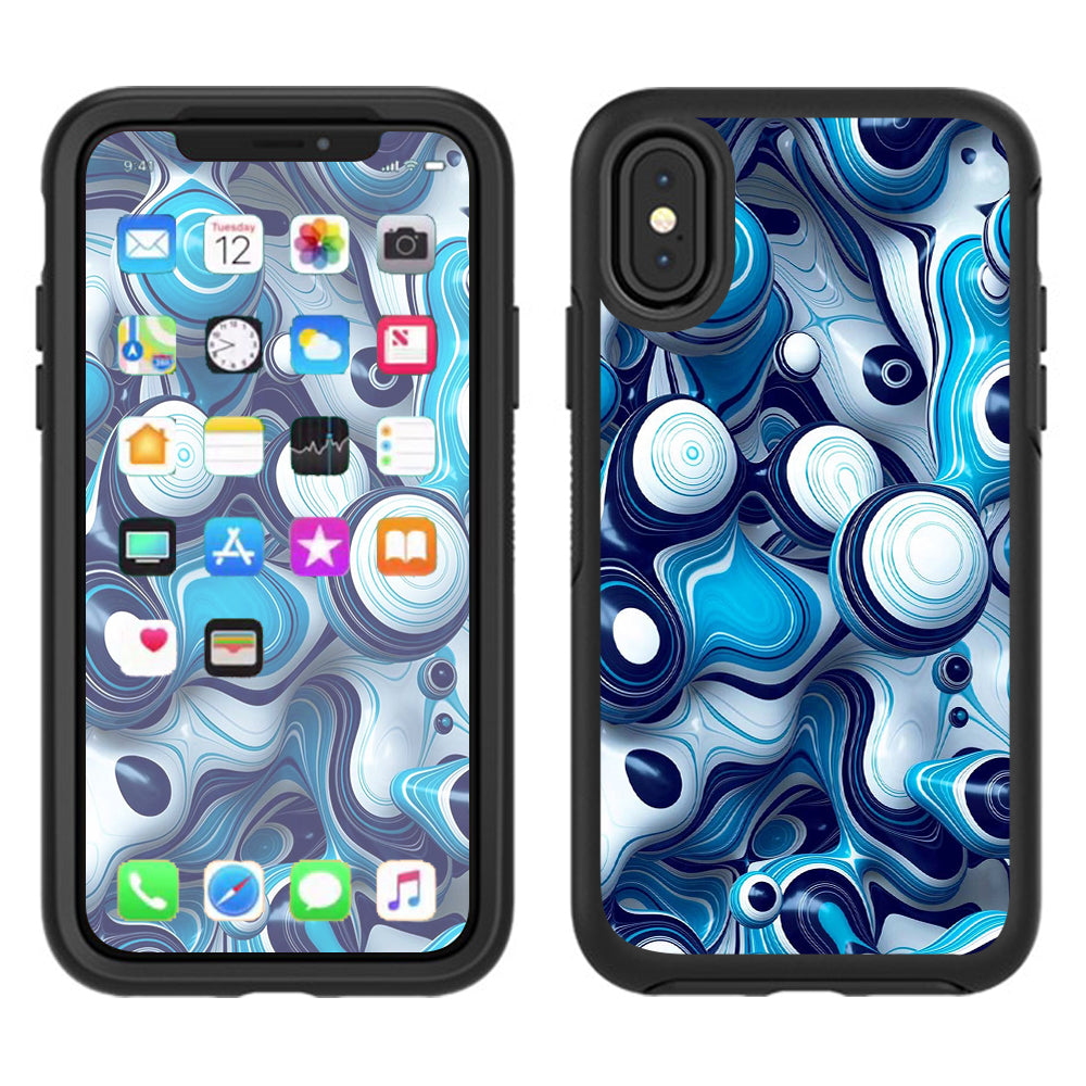  Mixed Blue Bubbles Glass Otterbox Defender Apple iPhone X Skin