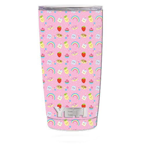  Pink Rainbows Strawberry Yeti 20oz Rambler Tumbler Skin