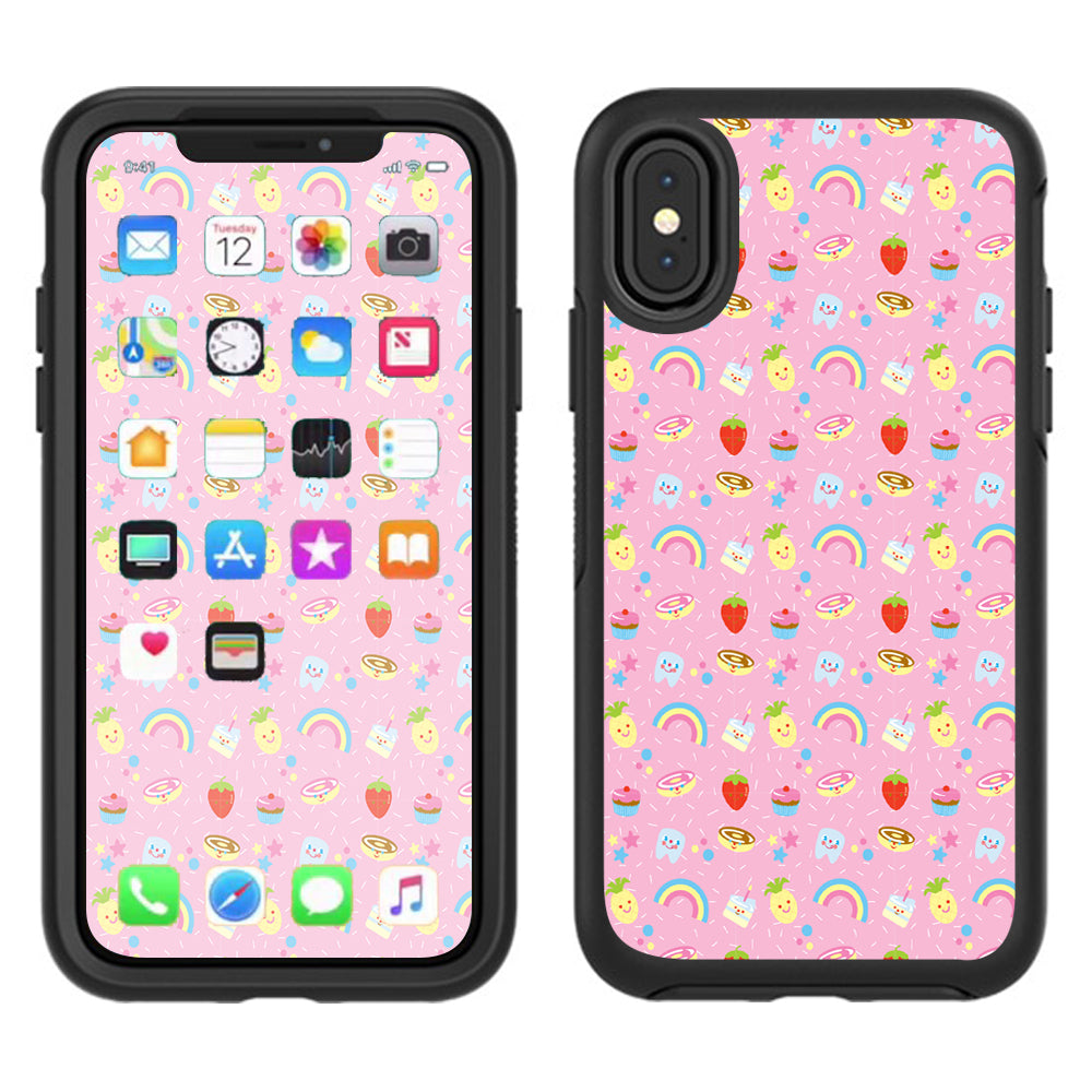  Pink Rainbows Strawberry Otterbox Defender Apple iPhone X Skin