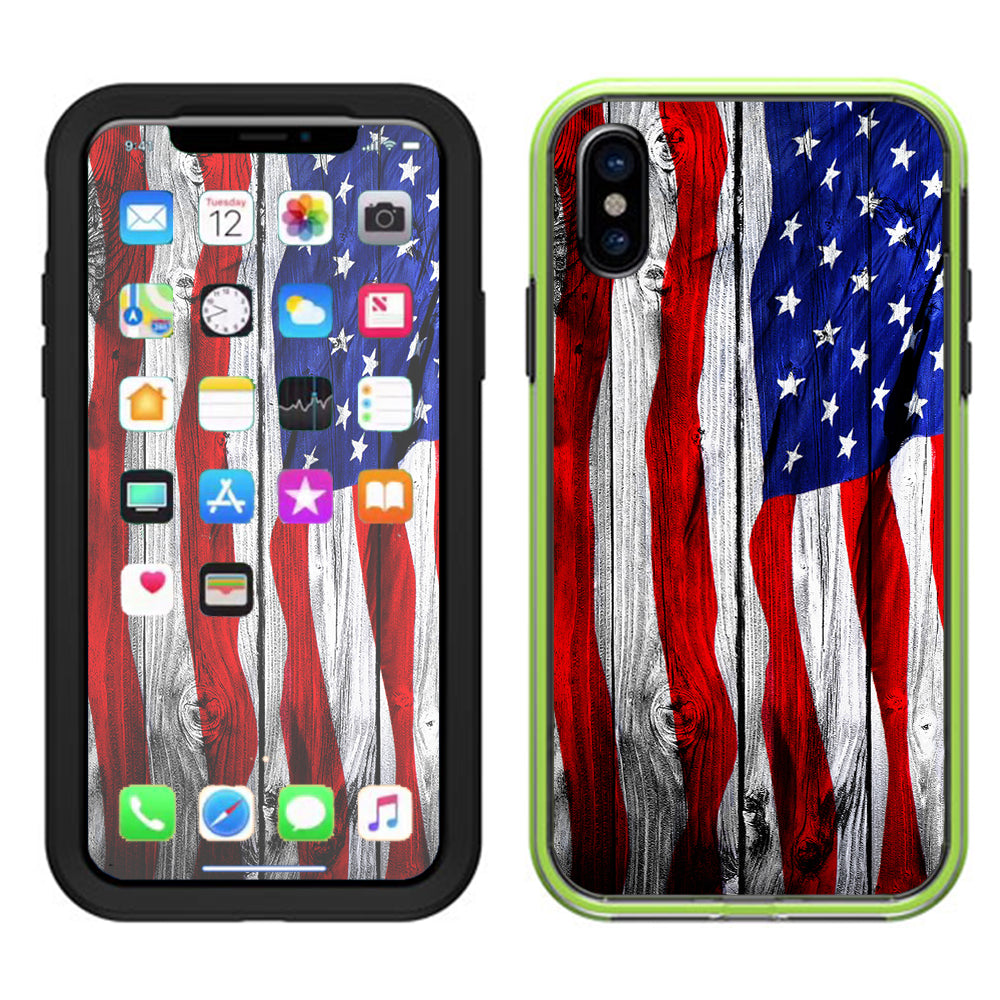  American Flag On Wood Lifeproof Slam Case iPhone X Skin