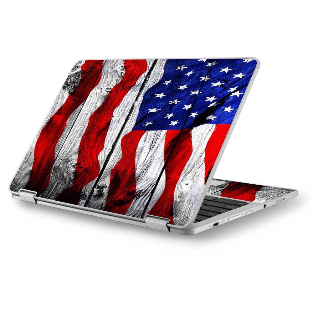  American Flag On Wood Asus Chromebook Flip 12.5" Skin