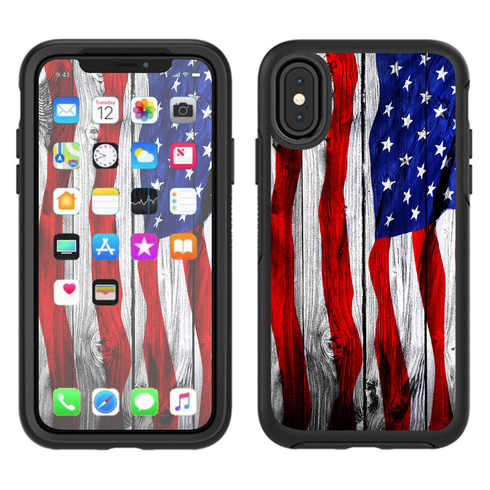  American Flag On Wood Otterbox Defender Apple iPhone X Skin