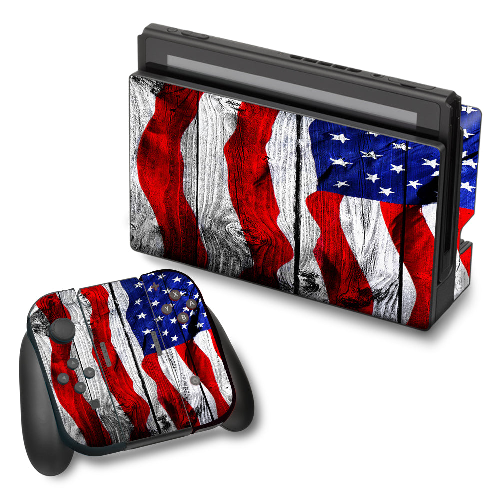  American Flag On Wood Nintendo Switch Skin