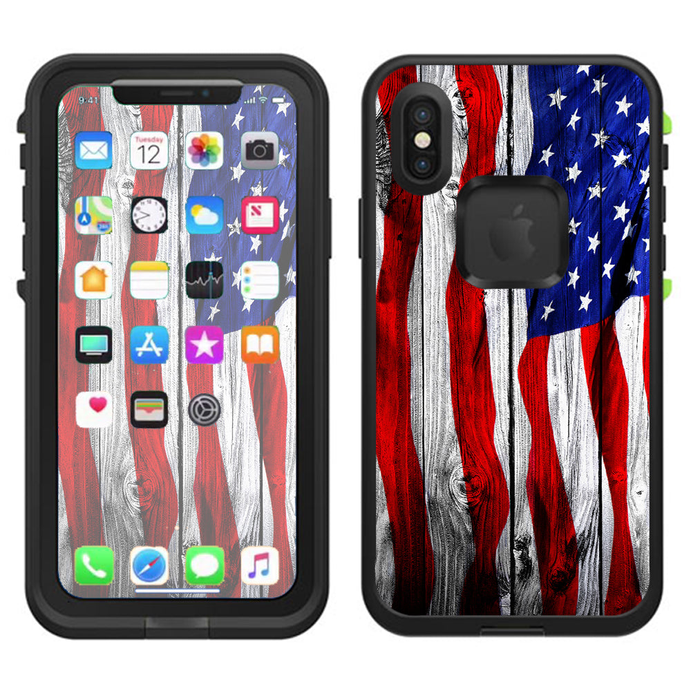  American Flag On Wood Lifeproof Fre Case iPhone X Skin