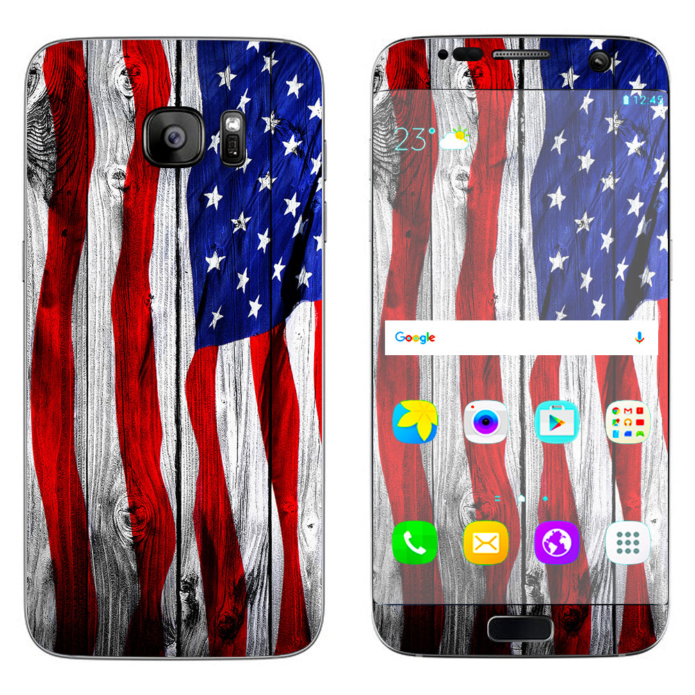 American Flag On Wood Samsung Galaxy S7 Edge Skin