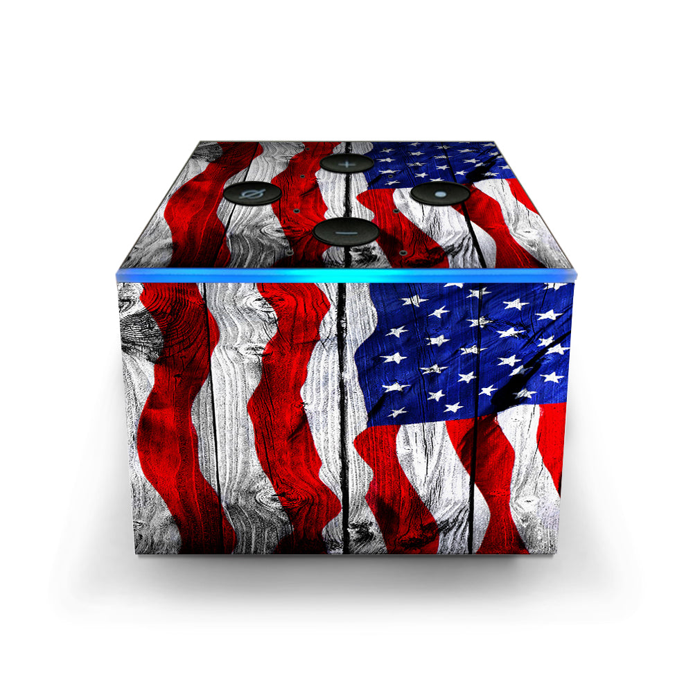  American Flag On Wood Amazon Fire TV Cube Skin