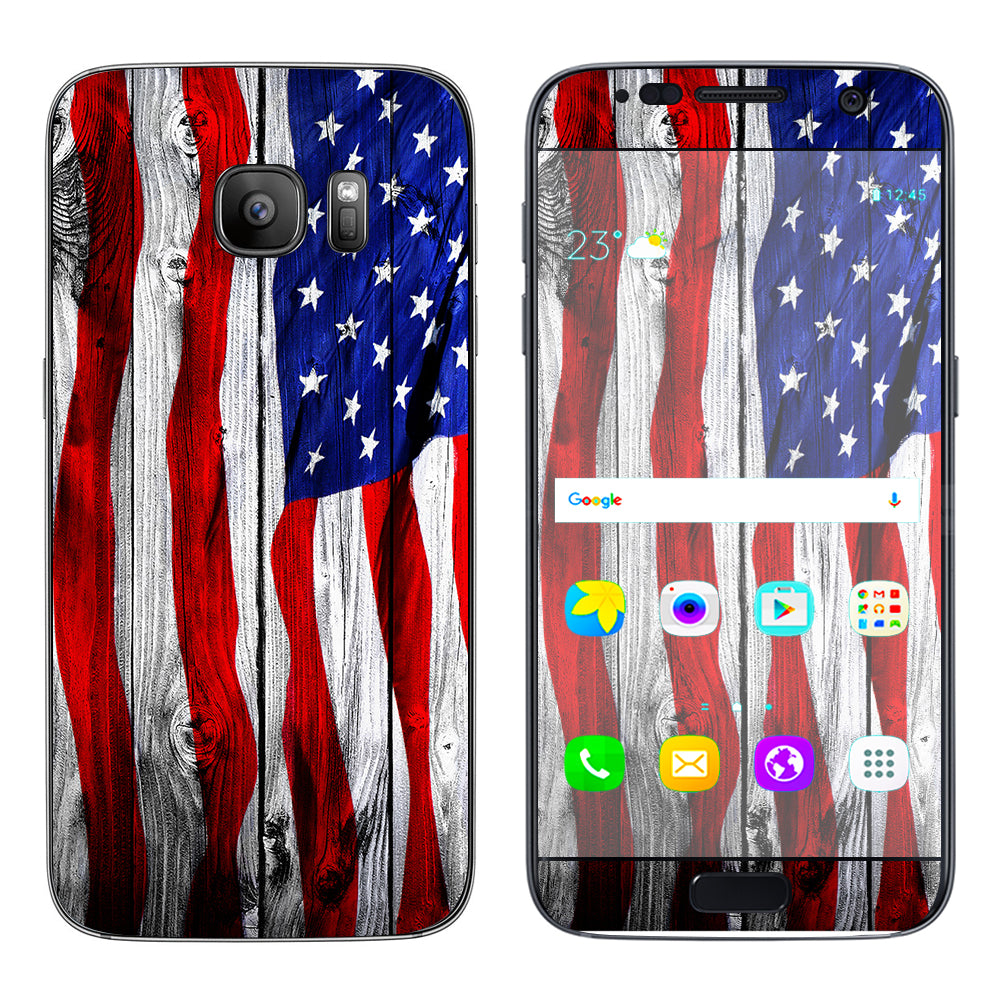  American Flag On Wood Samsung Galaxy S7 Skin