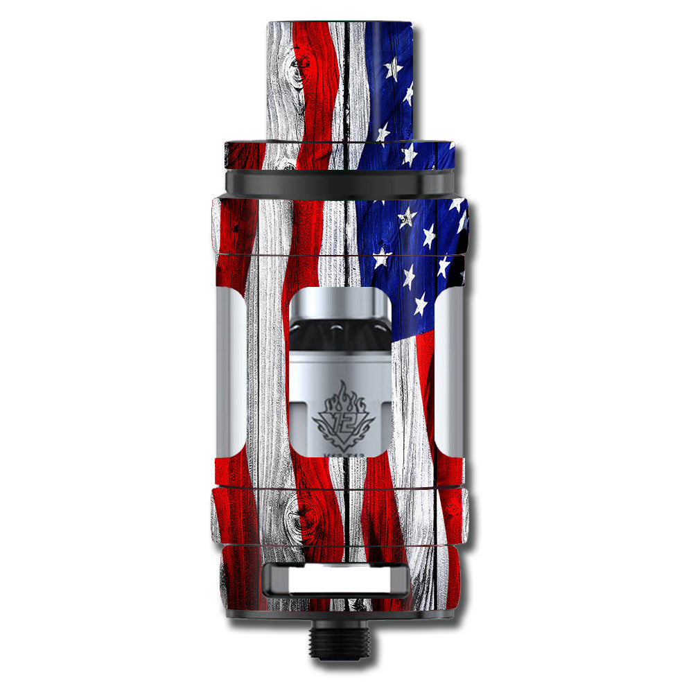  American Flag On Wood Smok TFV12 Tank Skin