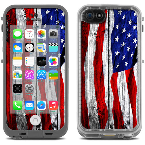  American Flag On Wood Lifeproof Fre iPhone 5C Skin