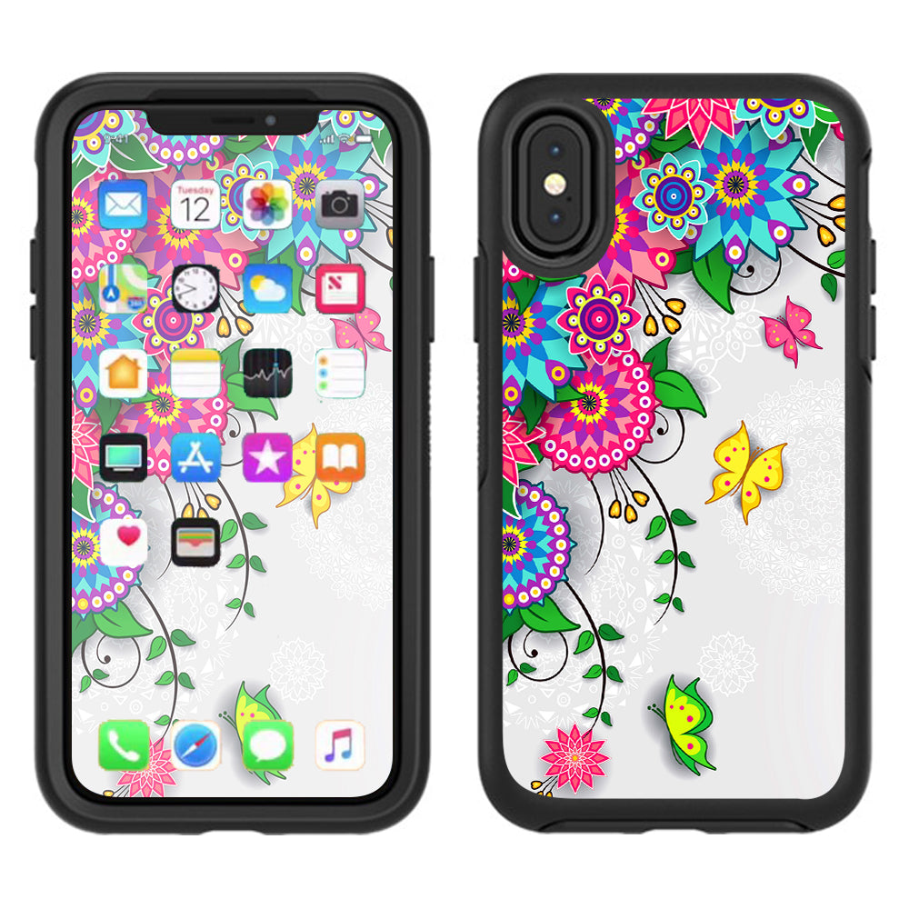  Flowers Colorful Design Otterbox Defender Apple iPhone X Skin