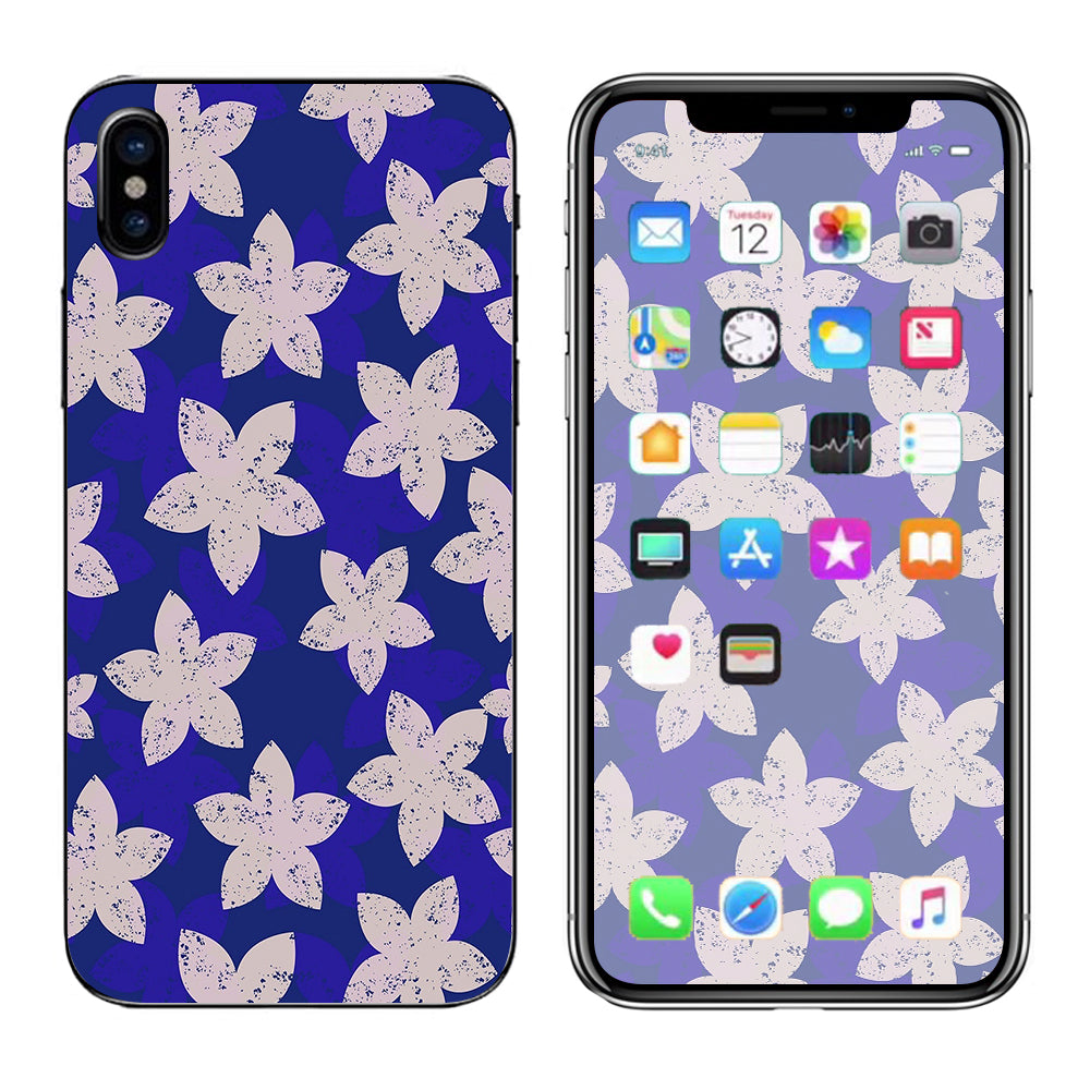  Flowered Blue Apple iPhone X Skin