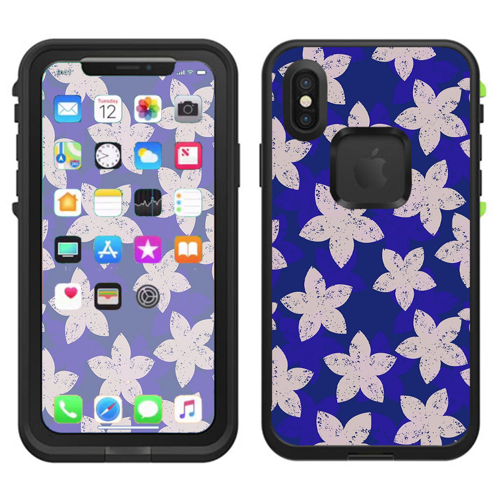  Flowered Blue Lifeproof Fre Case iPhone X Skin