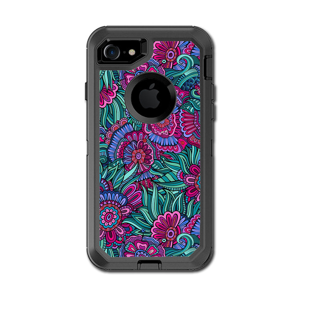  Floral Flowers Retro Otterbox Defender iPhone 7 or iPhone 8 Skin