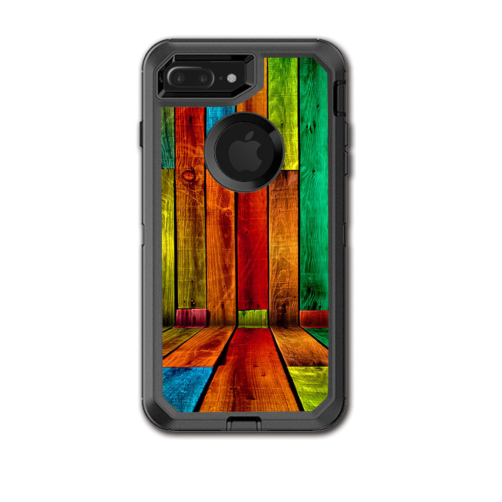  Colorful Wood Pattern Otterbox Defender iPhone 7+ Plus or iPhone 8+ Plus Skin