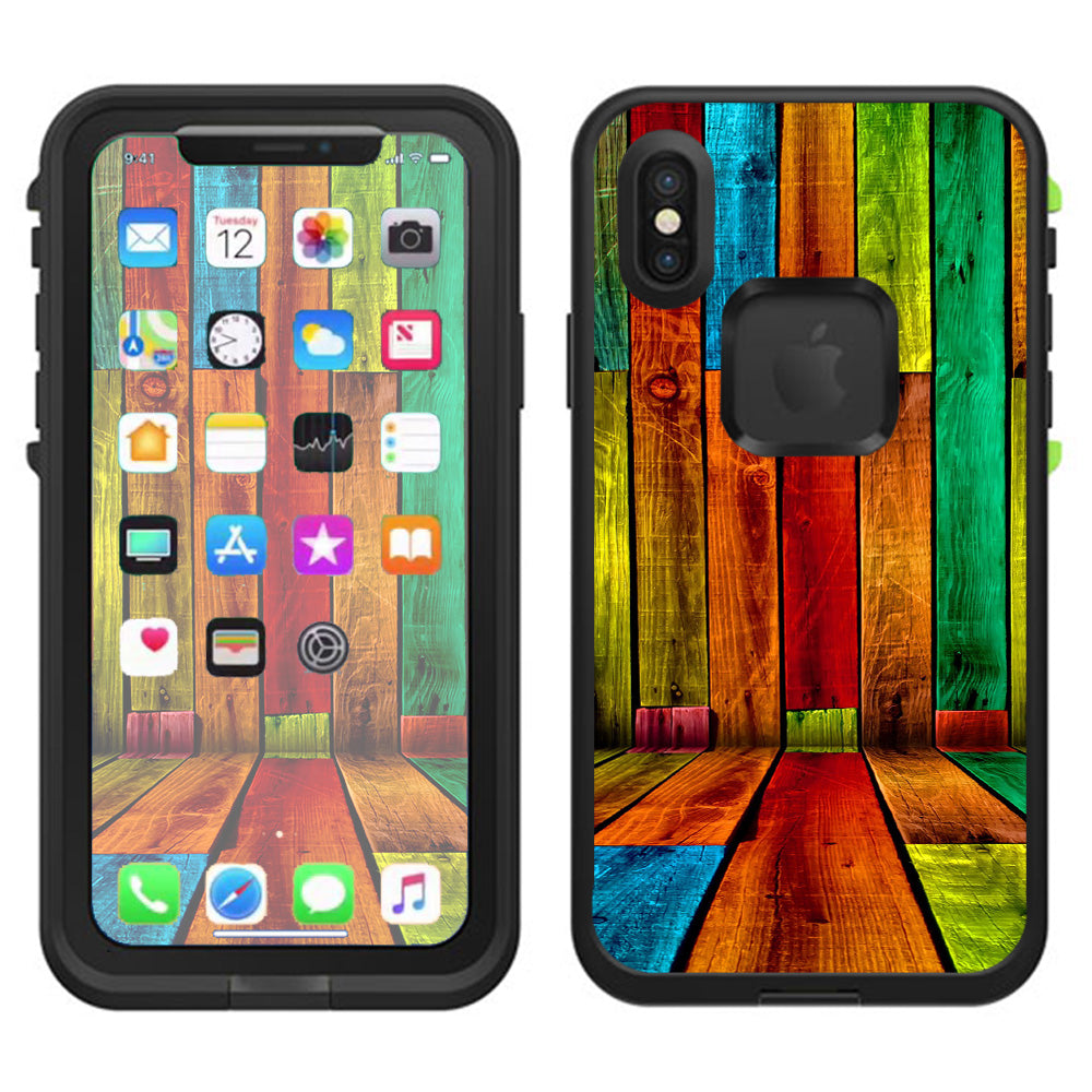  Colorful Wood Pattern Lifeproof Fre Case iPhone X Skin