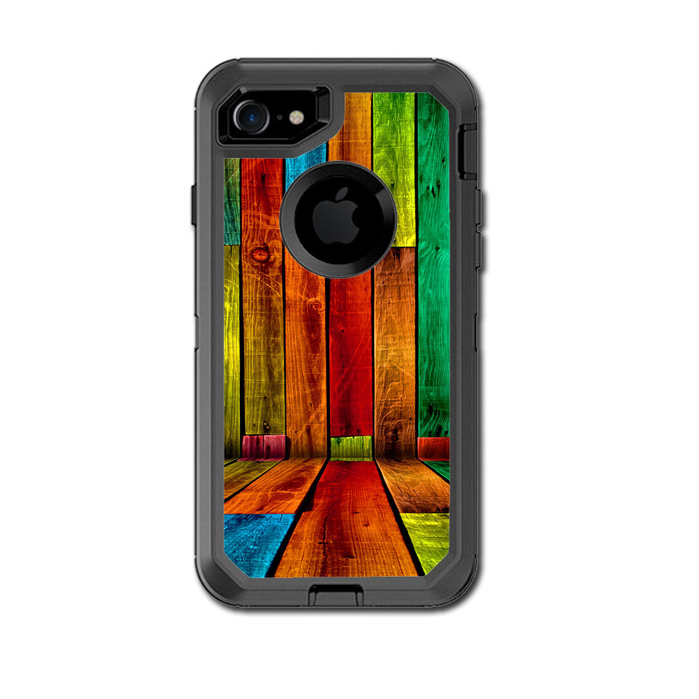  Colorful Wood Pattern Otterbox Defender iPhone 7 or iPhone 8 Skin