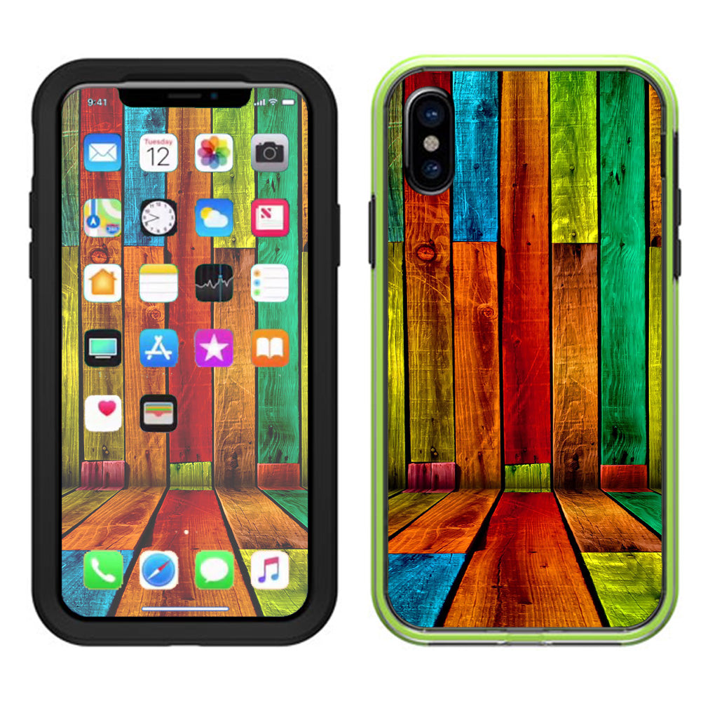  Colorful Wood Pattern Lifeproof Slam Case iPhone X Skin