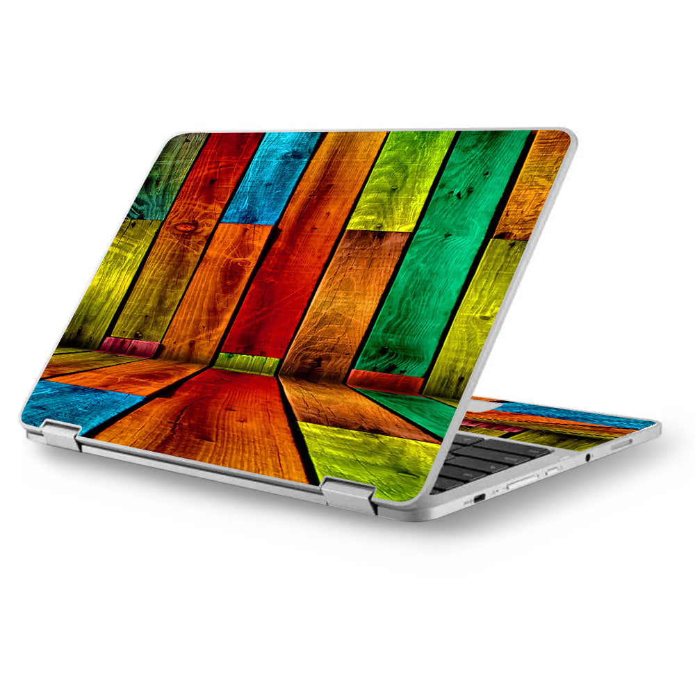 Colorful Wood Pattern Asus Chromebook Flip 12.5" Skin