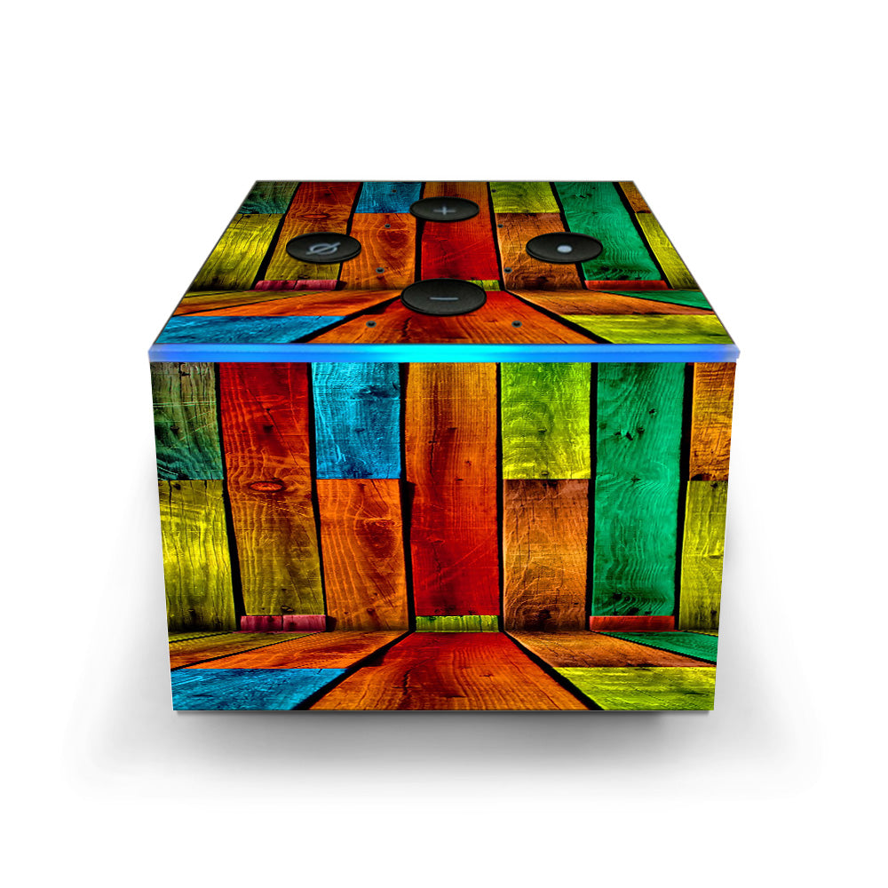  Colorful Wood Pattern Amazon Fire TV Cube Skin