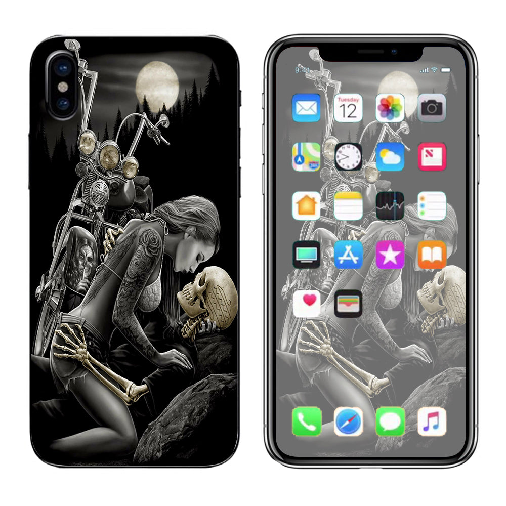  Biker Skeleton Full Moon Tattoo Apple iPhone X Skin