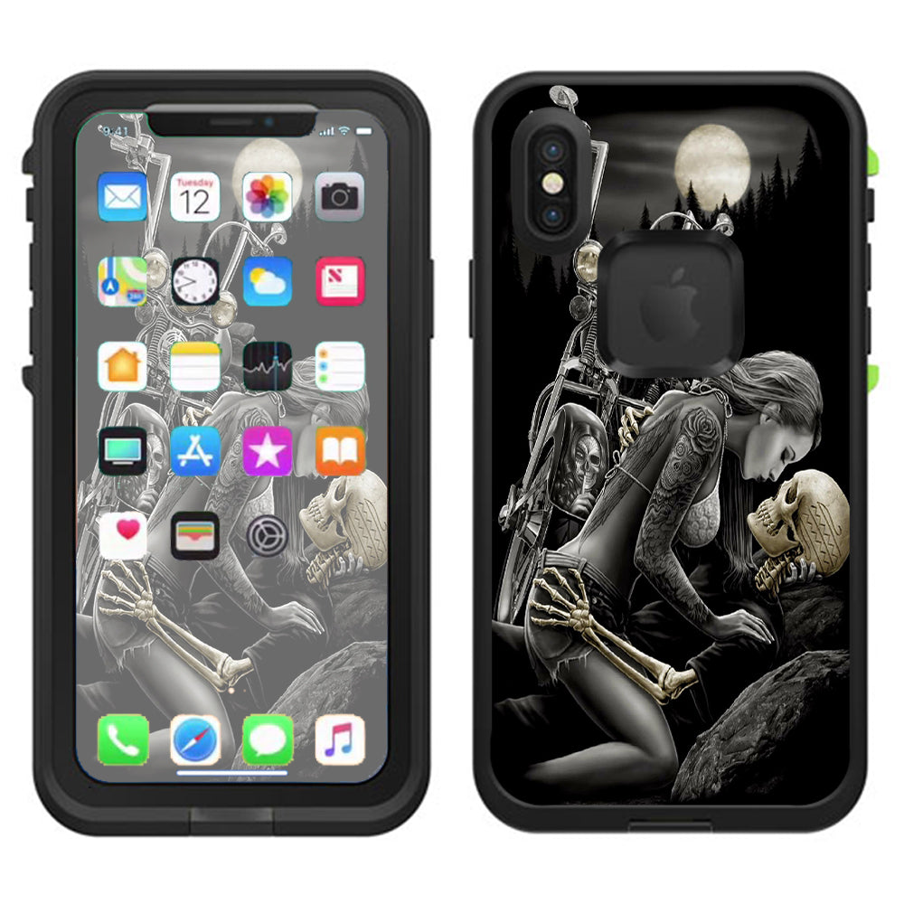  Biker Skeleton Full Moon Tattoo Lifeproof Fre Case iPhone X Skin