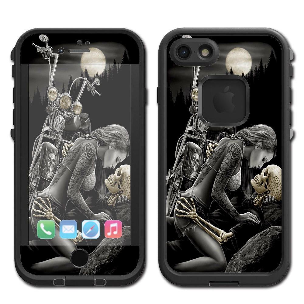  Biker Skeleton Full Moon Tattoo Lifeproof Fre iPhone 7 or iPhone 8 Skin