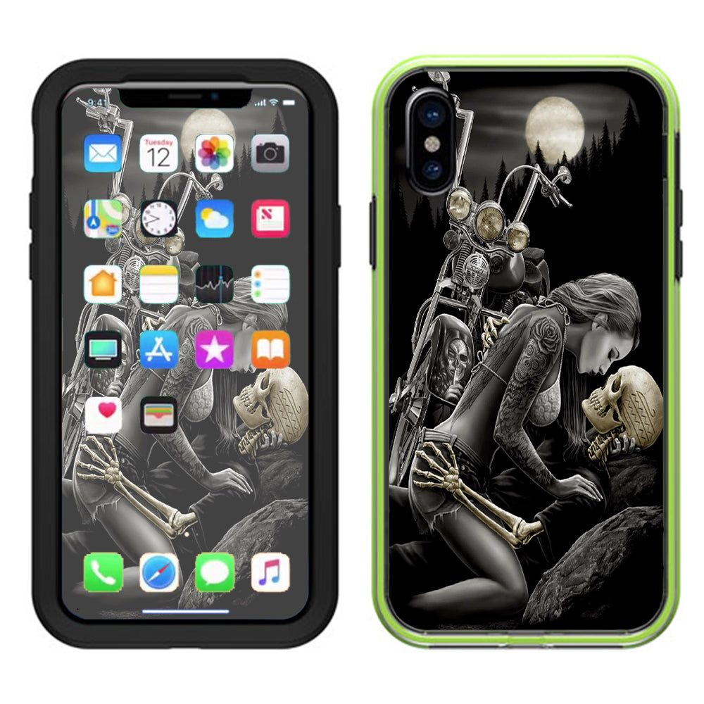  Biker Skeleton Full Moon Tattoo Lifeproof Slam Case iPhone X Skin