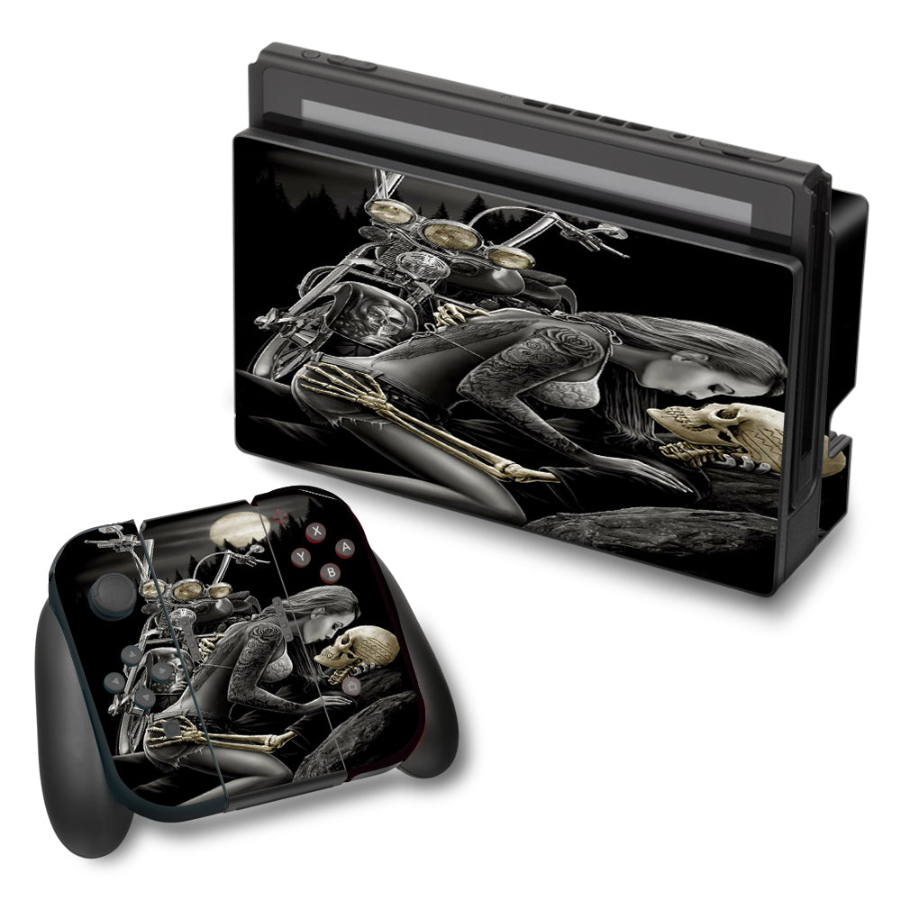  Biker Skeleton Full Moon Tattoo Nintendo Switch Skin