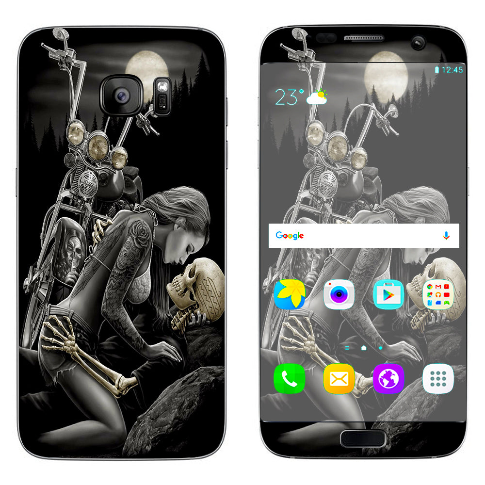  Biker Skeleton Full Moon Tattoo Samsung Galaxy S7 Edge Skin