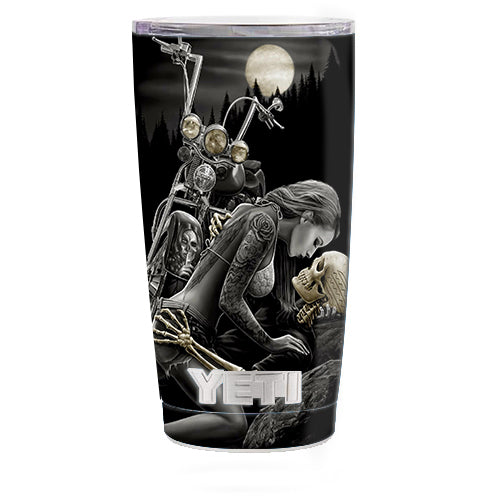  Biker Skeleton Full Moon Tattoo Yeti 20oz Rambler Tumbler Skin