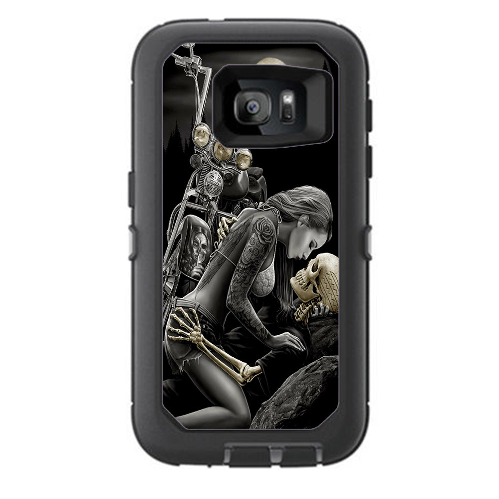  Biker Skeleton Full Moon Tattoo Otterbox Defender Samsung Galaxy S7 Skin