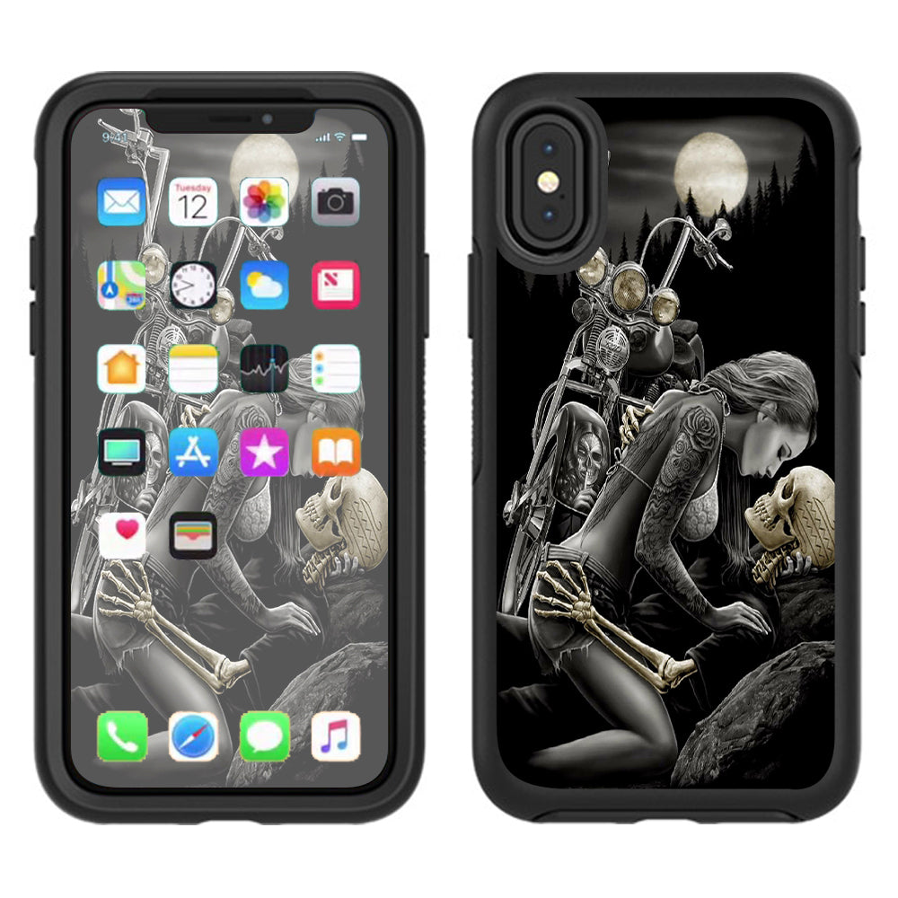  Biker Skeleton Full Moon Tattoo Otterbox Defender Apple iPhone X Skin