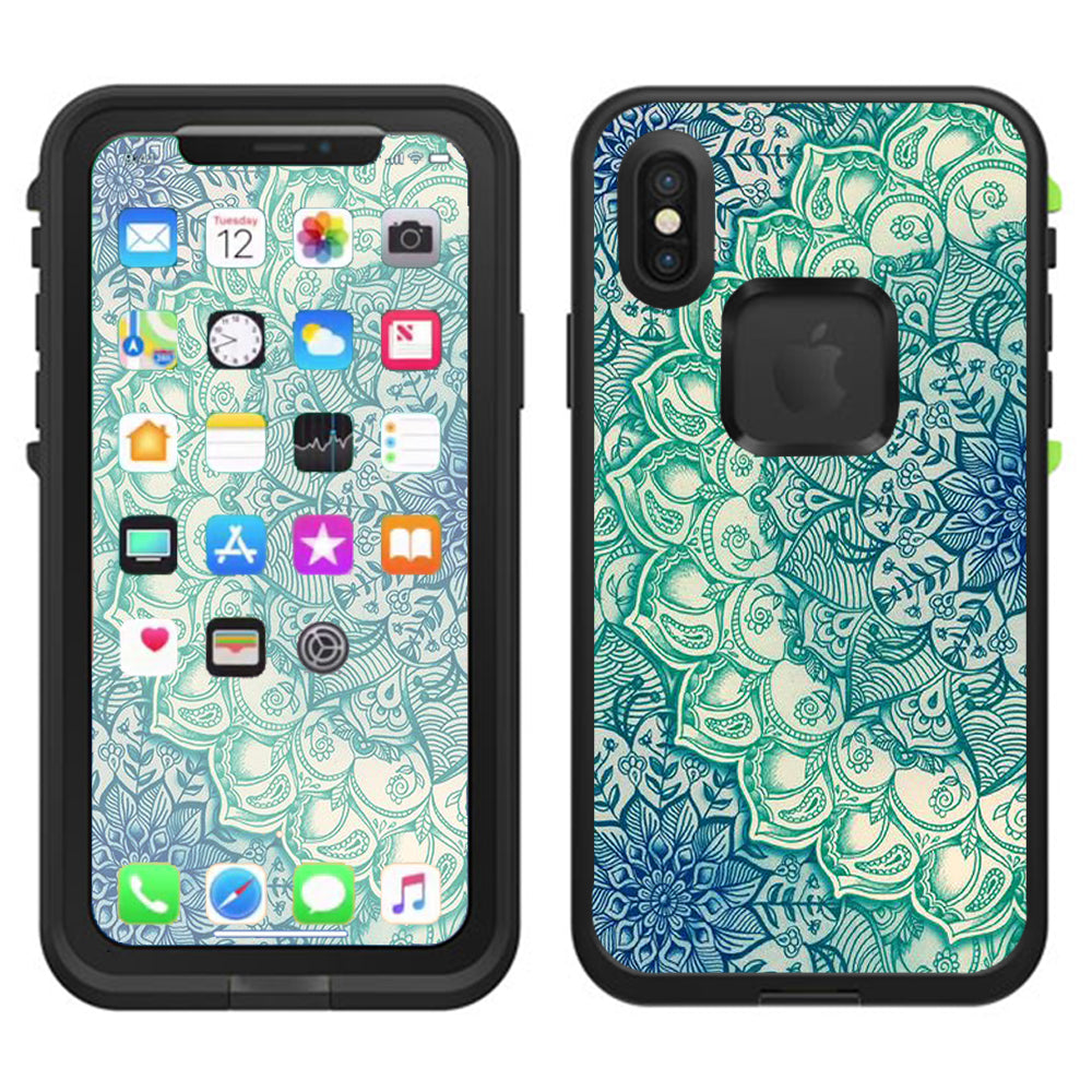 Blue Green Mandala Pattern Lifeproof Fre Case iPhone X Skin