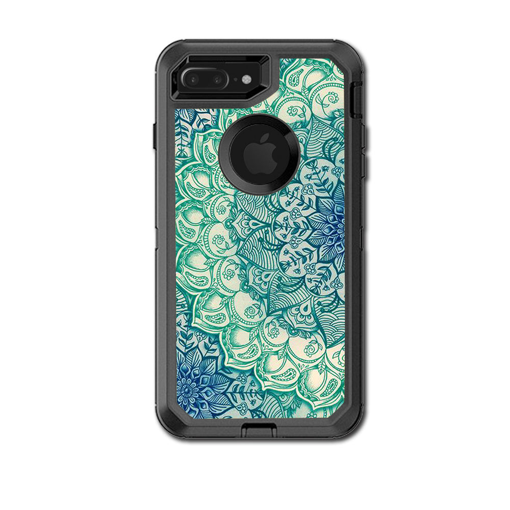  Blue Green Mandala Pattern Otterbox Defender iPhone 7+ Plus or iPhone 8+ Plus Skin