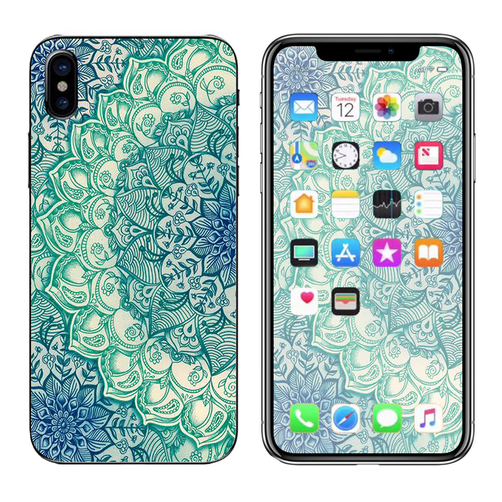  Blue Green Mandala Pattern Apple iPhone X Skin