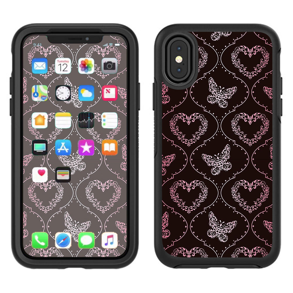  Butterfly Heart Pattern Otterbox Defender Apple iPhone X Skin