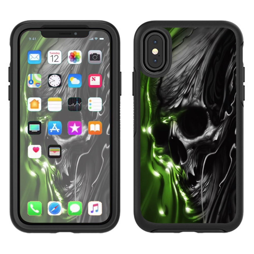  Dark Skull, Skeleton Neon Green Otterbox Defender Apple iPhone X Skin