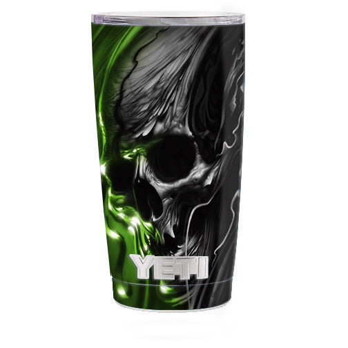  Dark Skull, Skeleton Neon Green Yeti 20oz Rambler Tumbler Skin
