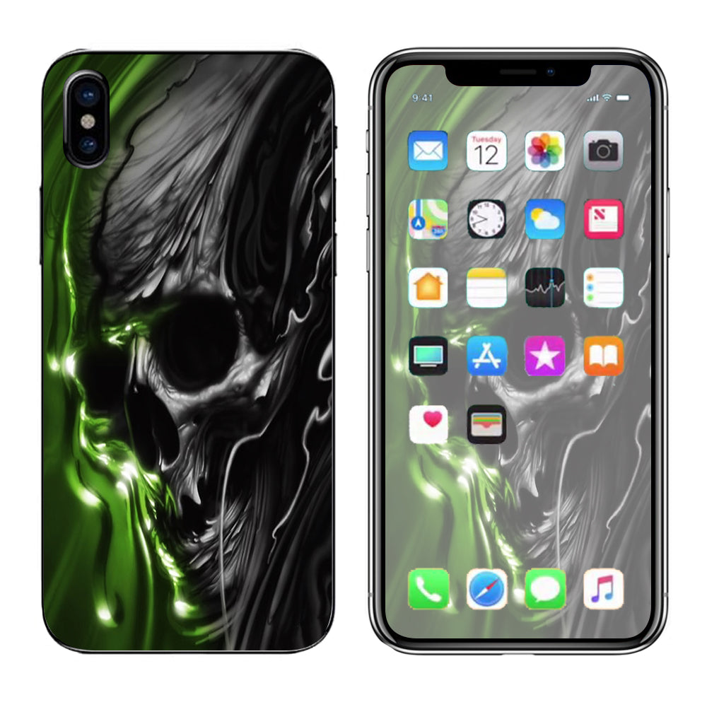  Dark Skull, Skeleton Neon Green Apple iPhone X Skin