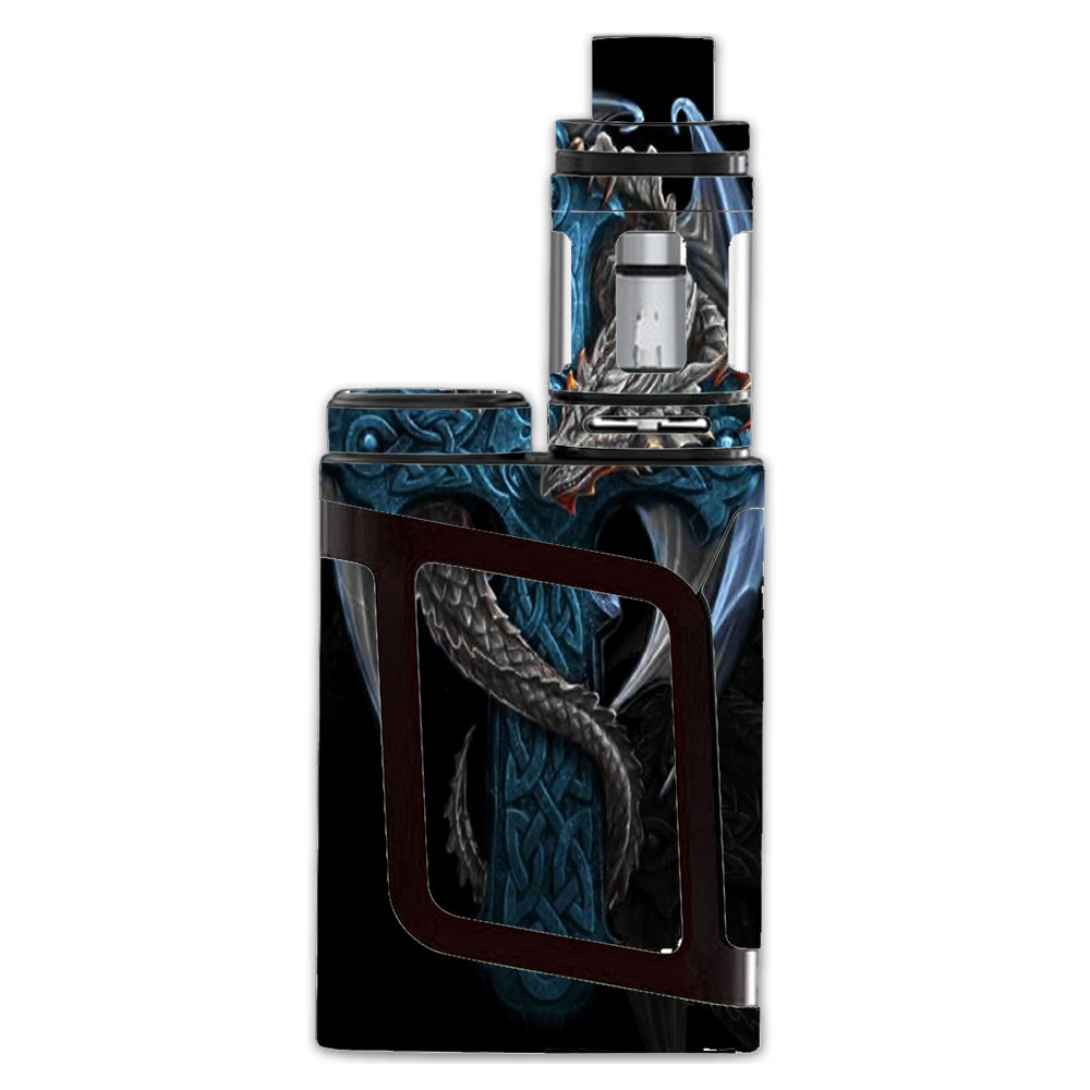 vape mod skins Decals for Smok AL85 Alien Baby Kit / Dragon on Cross – Uni Pro 2.0 Box Texas vape Color:Graphite ROVE - Battery -