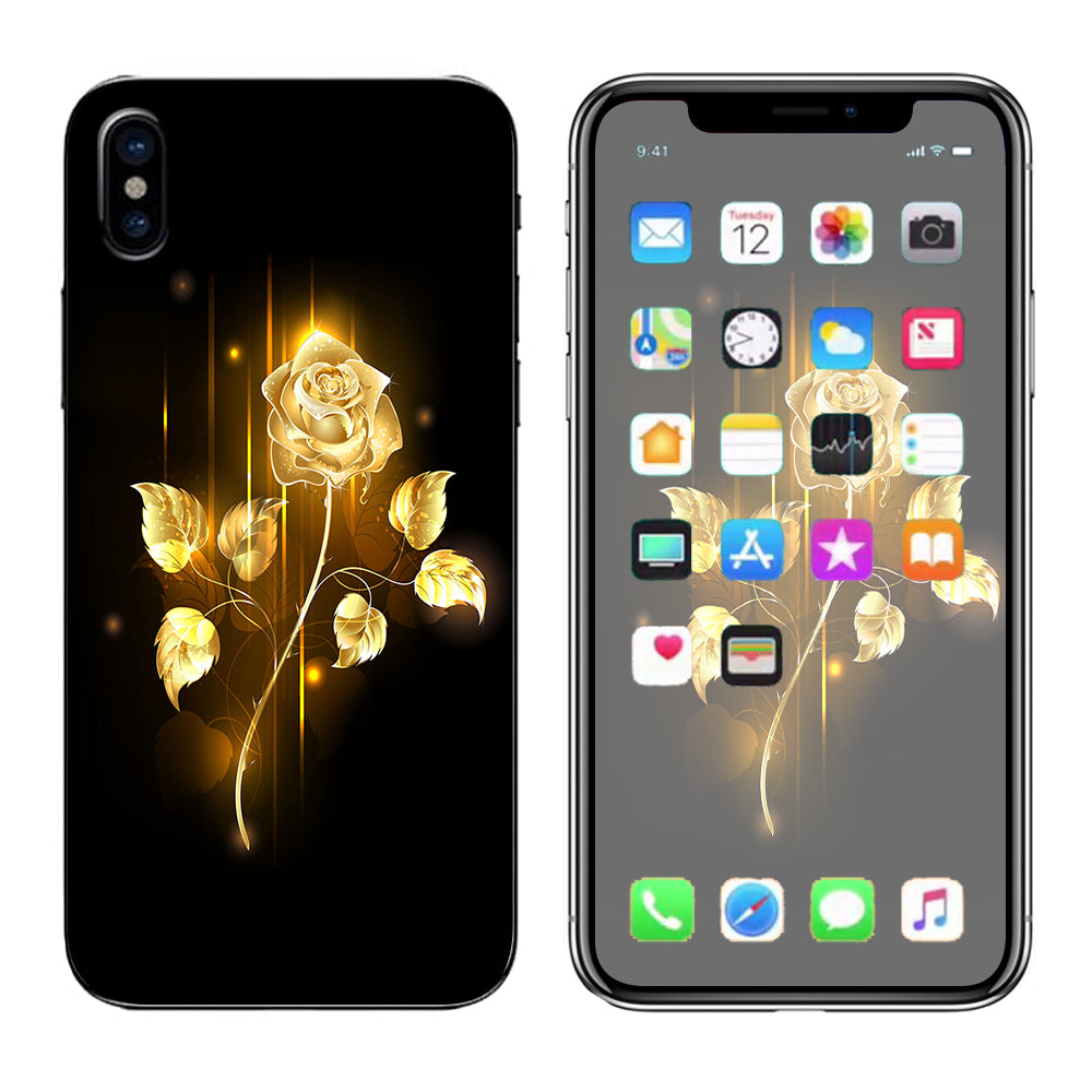  Gold Rose Glowing Apple iPhone X Skin