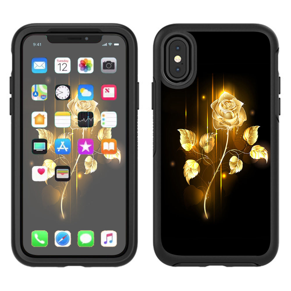  Gold Rose Glowing Otterbox Defender Apple iPhone X Skin