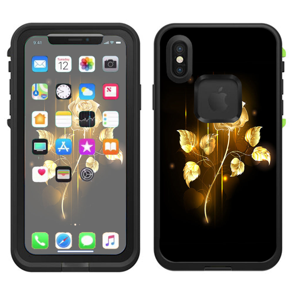  Gold Rose Glowing Lifeproof Fre Case iPhone X Skin