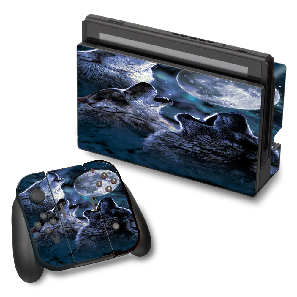  Howling Wolves At Moon Nintendo Switch Skin