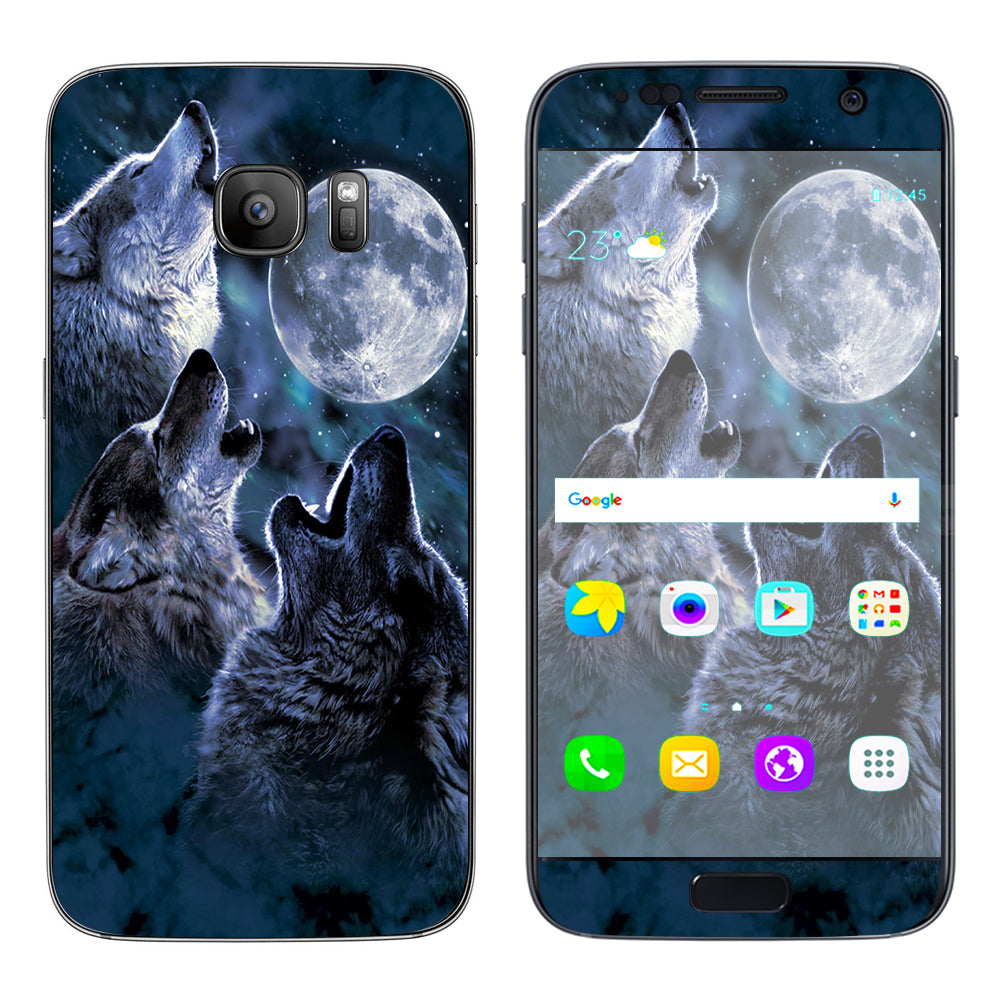  Howling Wolves At Moon Samsung Galaxy S7 Skin