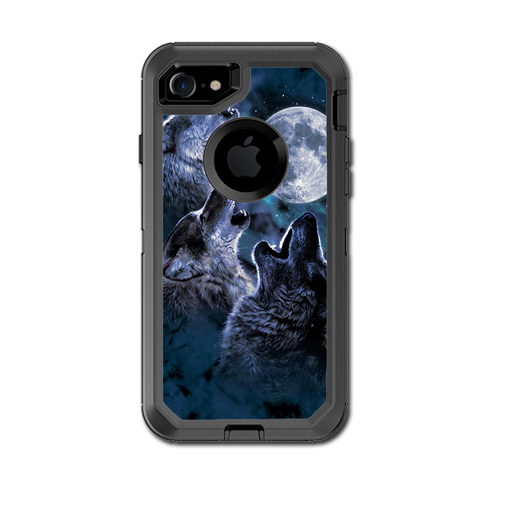  Howling Wolves At Moon Otterbox Defender iPhone 7 or iPhone 8 Skin